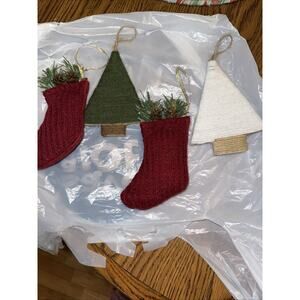 Set Of 4 Handmade festive holiday ornaments From Knotted Fabric